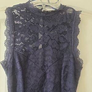 Selfie Leslie Navy Lace Sleeveless Mock Neck Dress